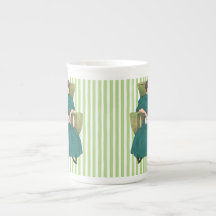 Book Girl in Chair, Teal Green Tea Cup