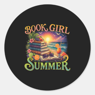 Book Girl Summer Funny Teacher Student Woman Book  Classic Round Sticker