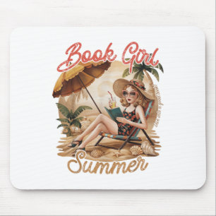 Book Girl Summer Reading Beach Vacation Funny Read Mouse Mat