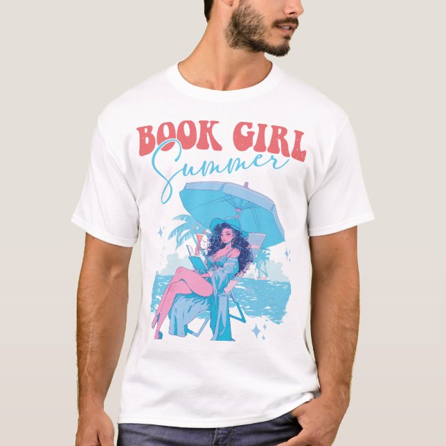 Book Girlie Summer Retro Beach Cocktail Chill T-Shirt (Front)