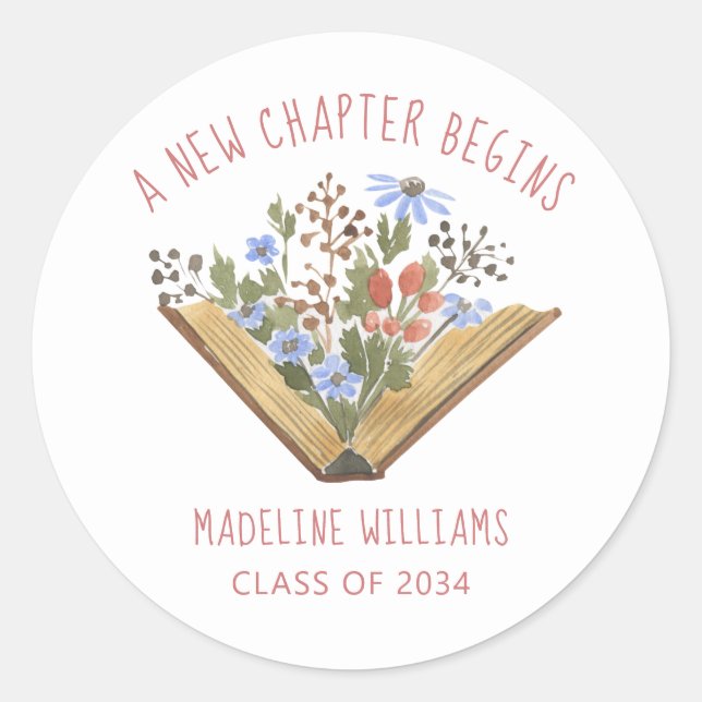 Book Graduation Photo Classic Round Sticker (Front)