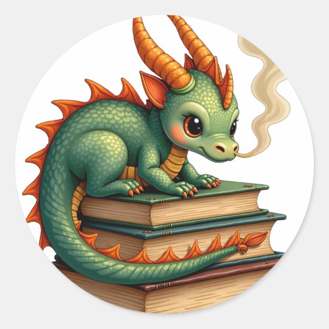 Book Hoard Dragon Classic Round Sticker (Front)