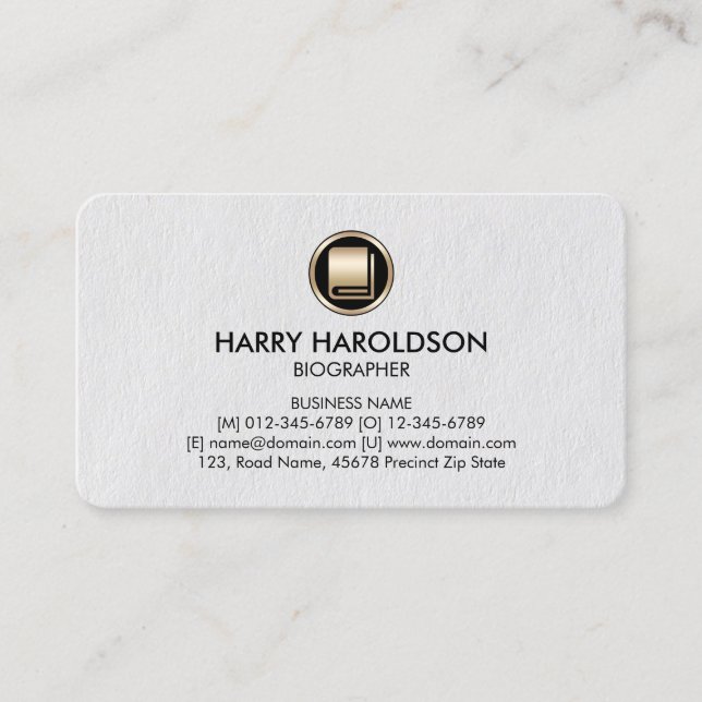 Book Icon Biographer Premium Business Card (Front)