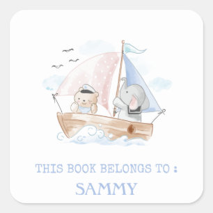 BOOK LABEL : BOAT WITH BEAR & ELEPHANT