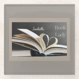 Book Lady, Personalzed Reading Hobby Gift for Her Glass Coaster