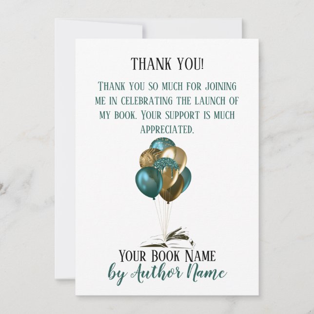 Book Launch Party Balloons Thank You Card (Front)