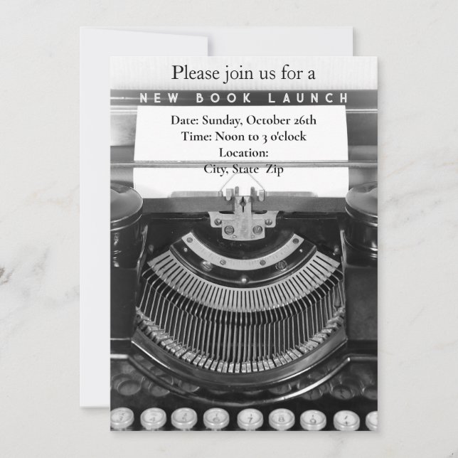 Book Launch Party Invitation Typewriter (Front)