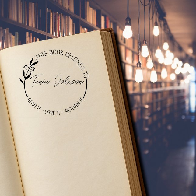 Book library bookplate Custom floral wreath modern Rubber Stamp (Creator Uploaded)