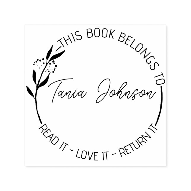 Book library bookplate Custom floral wreath modern Self-inking Stamp (Design)