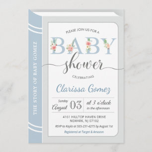 Book Library Building Baby Boy Shower Light Blue Invitation