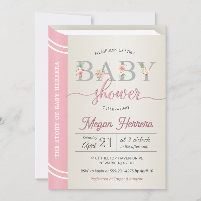 Book Library Storybook Girl Baby Shower Chic Pink Invitation (Front)