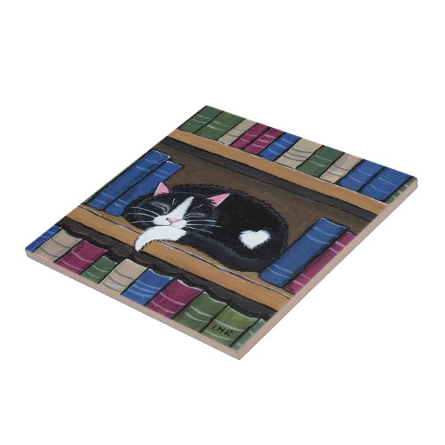 Book Love | Cat Sleeping on Bookcase Tile (Side)