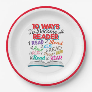 Book Lover 10 Ways to Become a Reader Quote Paper Plate