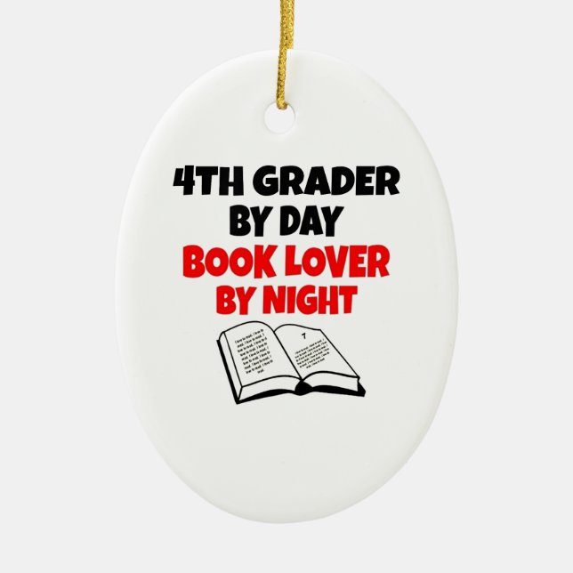 Book Lover 4th Grader Ceramic Tree Decoration (Front)