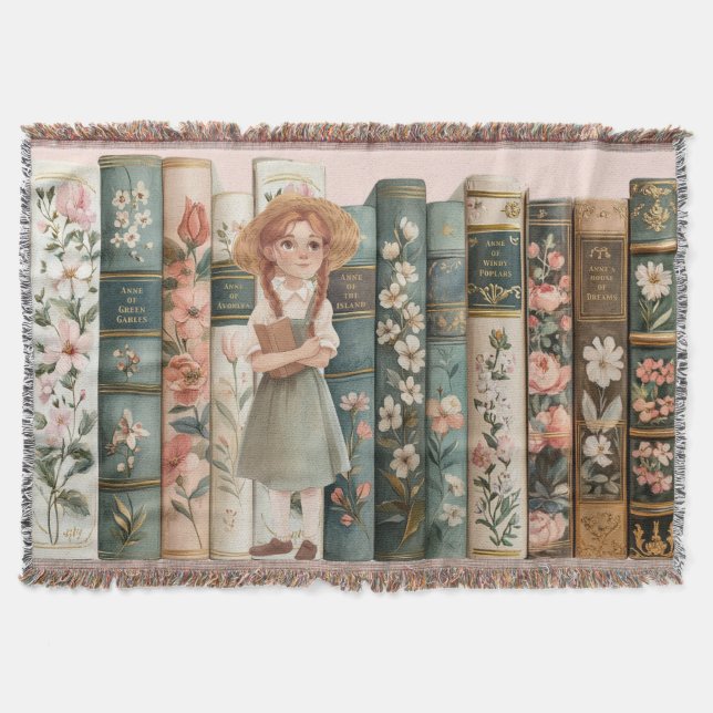 Book Lover | Anne of Green Gables | Floral Books Throw Blanket (Front)