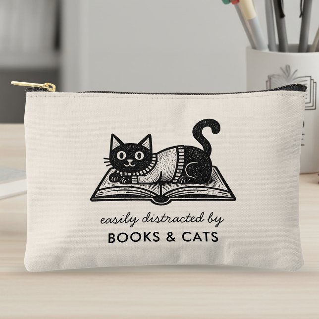 Book Lover Black Cat Funny Quote Accessory Pouch (Creator Uploaded)