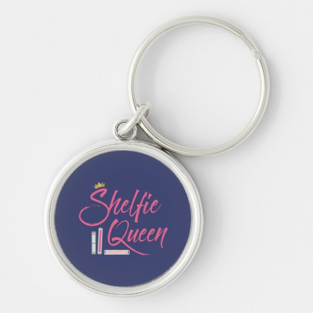 Book Lover Blue and Pink Shelfie Queen Key Ring (Front)