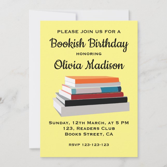 Book Lover Bookish Birthday Party Invitation (Front)