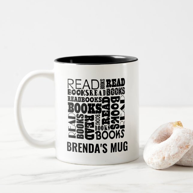 Book Lover Bookworm Librarian Personalised Two-Tone Coffee Mug (With Donut)
