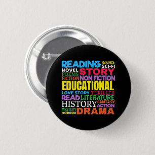 Book Lover - Bookworm Reading Genre Word Art 6 Cm Round Badge