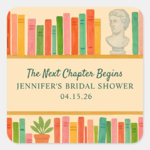 Book Lover Bridal Shower   Chic Fun "New Chapter"  Square Sticker