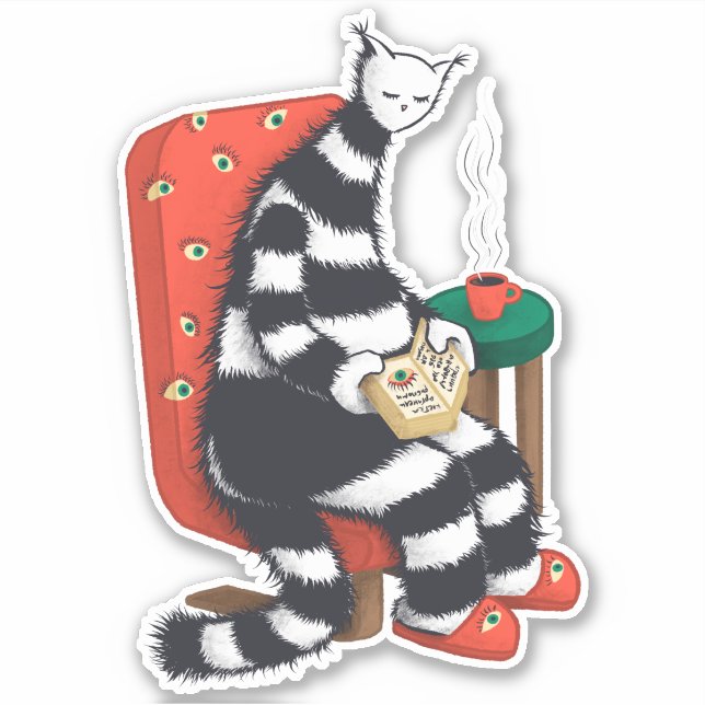 Book Lover Cat Art Sticker (Front)