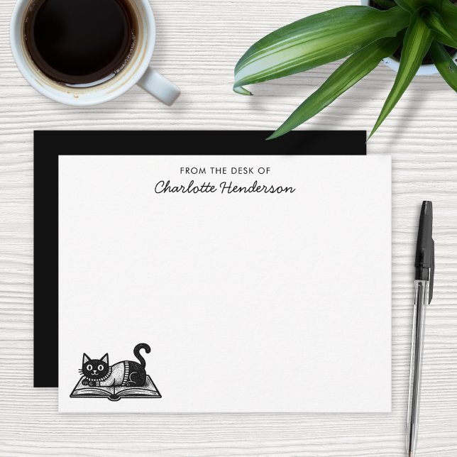 Book Lover Cat Black and White Custom Card (Creator Uploaded)
