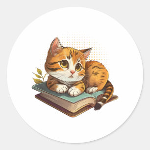 Book lover Cat fan bookworm Cats and Classic Round Sticker