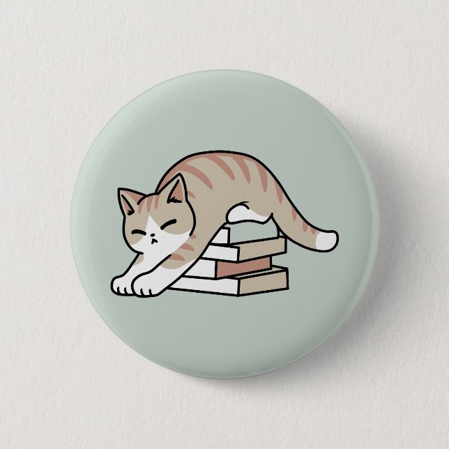 Book Lover Cat Illustration - Curled Up & Cosy 6 Cm Round Badge (Front)