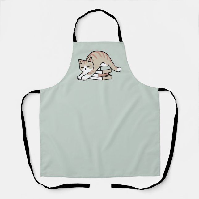 Book Lover Cat Illustration - Curled Up & Cosy Apron (Front)