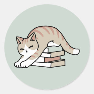 Book Lover Cat Illustration - Curled Up & Cosy Classic Round Sticker