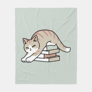 Book Lover Cat Illustration - Curled Up & Cosy Fleece Blanket
