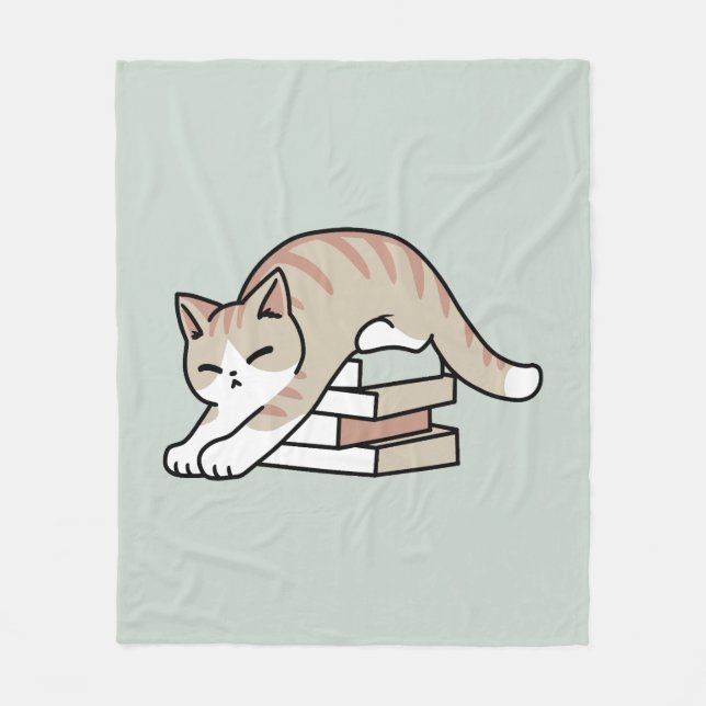 Book Lover Cat Illustration - Curled Up & Cosy Fleece Blanket (Front)
