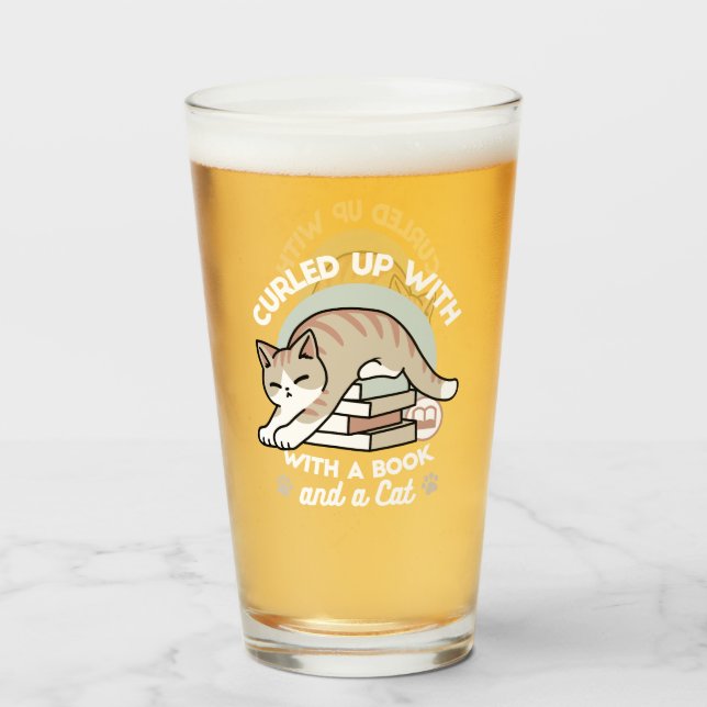 Book Lover Cat Illustration - Curled Up & Cosy Glass (Front Filled)