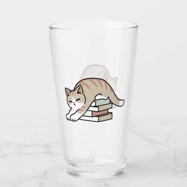 Book Lover Cat Illustration - Curled Up & Cosy Glass (Front)