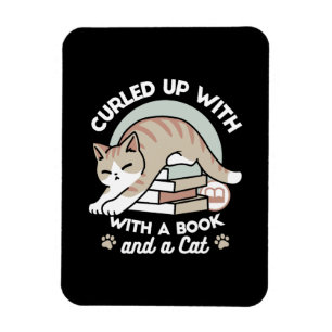 Book Lover Cat Illustration - Curled Up & Cosy Magnet