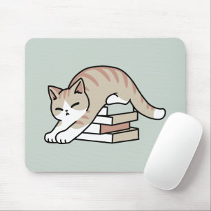 Book Lover Cat Illustration - Curled Up & Cosy Mouse Mat