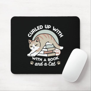 Book Lover Cat Illustration - Curled Up & Cosy Mouse Mat