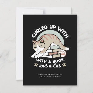 Book Lover Cat Illustration - Curled Up & Cosy Postcard