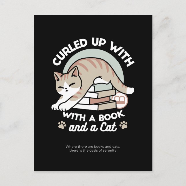 Book Lover Cat Illustration - Curled Up & Cosy Postcard (Front)
