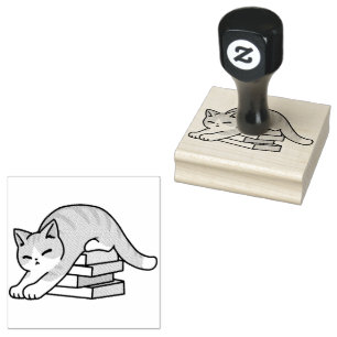 Book Lover Cat Illustration - Curled Up & Cosy Rubber Stamp
