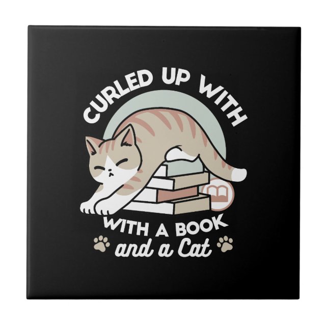 Book Lover Cat Illustration - Curled Up & Cosy Tile (Front)