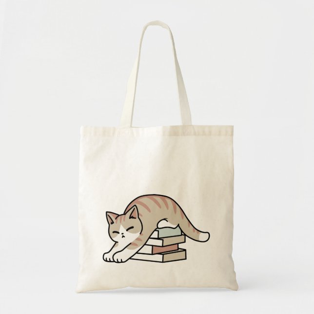 Book Lover Cat Illustration - Curled Up & Cosy Tote Bag (Front)