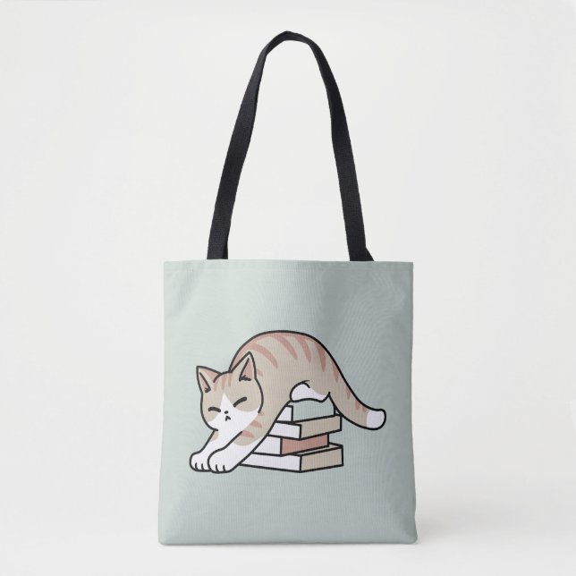 Book Lover Cat Illustration - Curled Up & Cosy Tote Bag (Front)