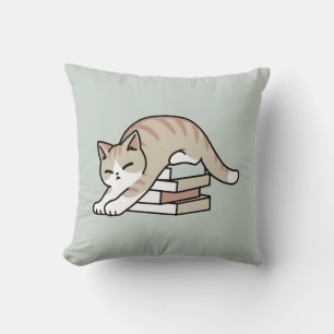 Book Lover Cat Illustration - Curled Up & Cozy Cushion