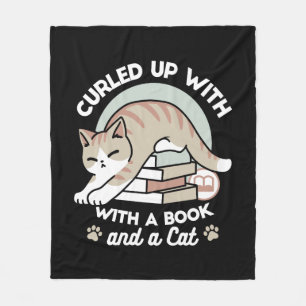 Book Lover Cat Illustration - Curled Up & Cozy Fleece Blanket