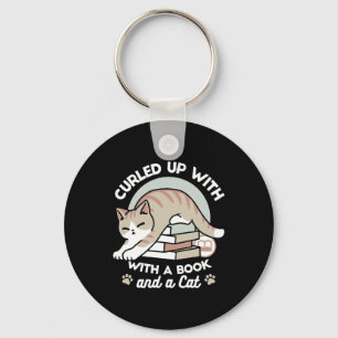 Book Lover Cat Illustration - Curled Up & Cozy Key Ring