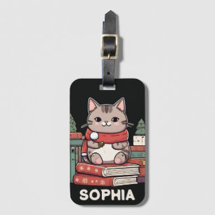 book lover cat lover luggage tag