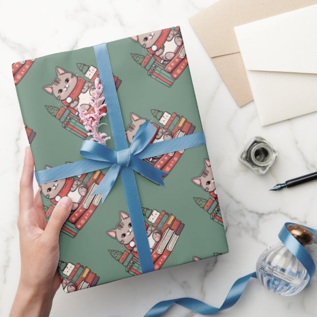 book lover cat lover wrapping paper (Gifting)