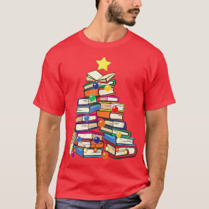 Book Lover Christmas Tree Bookworm Librarian Merry T-Shirt